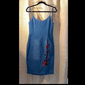 Woman’s Dress Mini Denim Aplique Red Roses Size XL